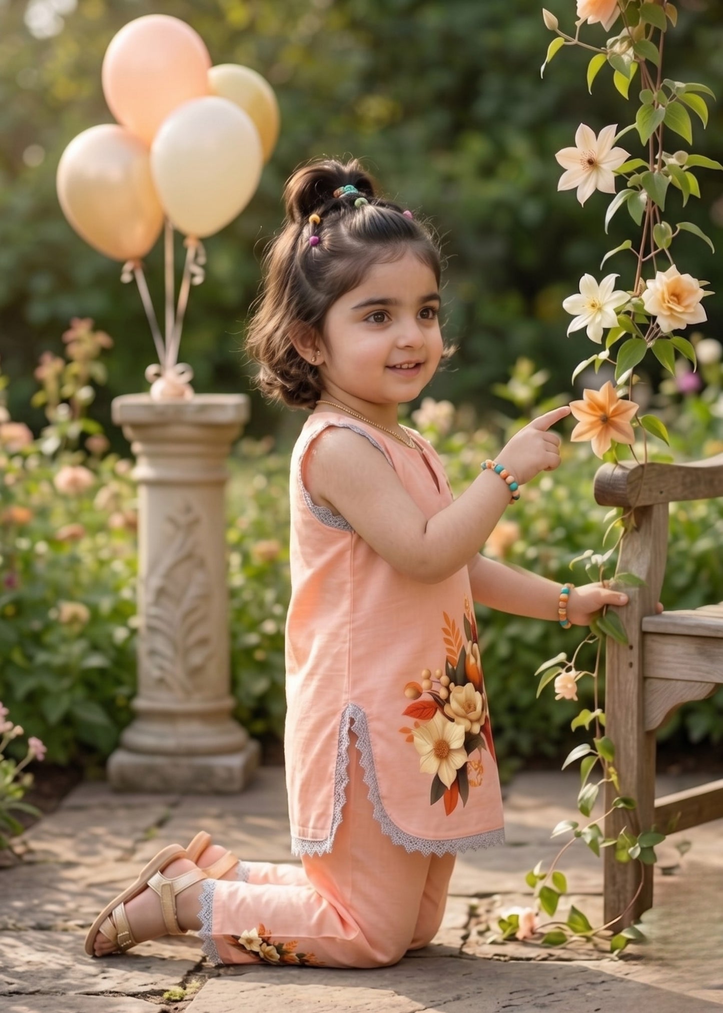 Adorable peach print Dress for Girls | Floral Print & pajama