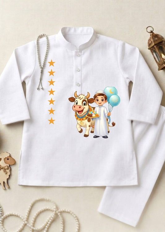 Boys Black Premium Cotton Kurta Pajama | Eid ul Adha Cow Print Suit eid ul adha dress