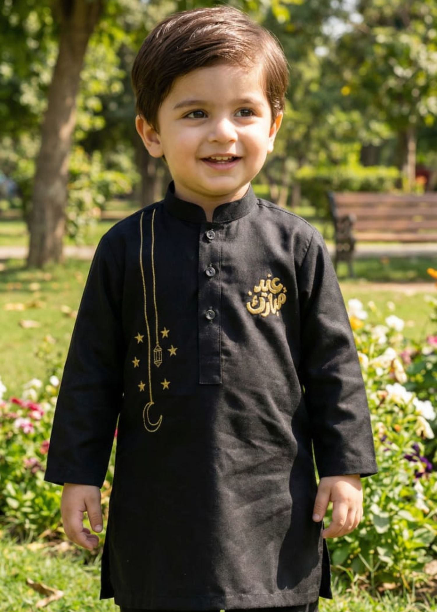 Boys Black Premium Cotton Kurta Pajama | Gold bakra Eid festive eid Mubarak