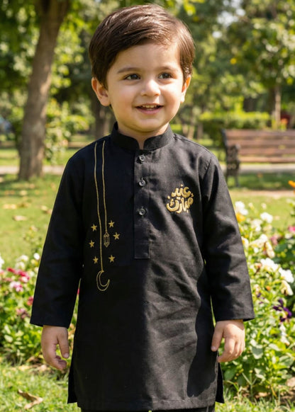 Boys Black Premium Cotton Kurta Pajama | Gold bakra Eid festive eid Mubarak