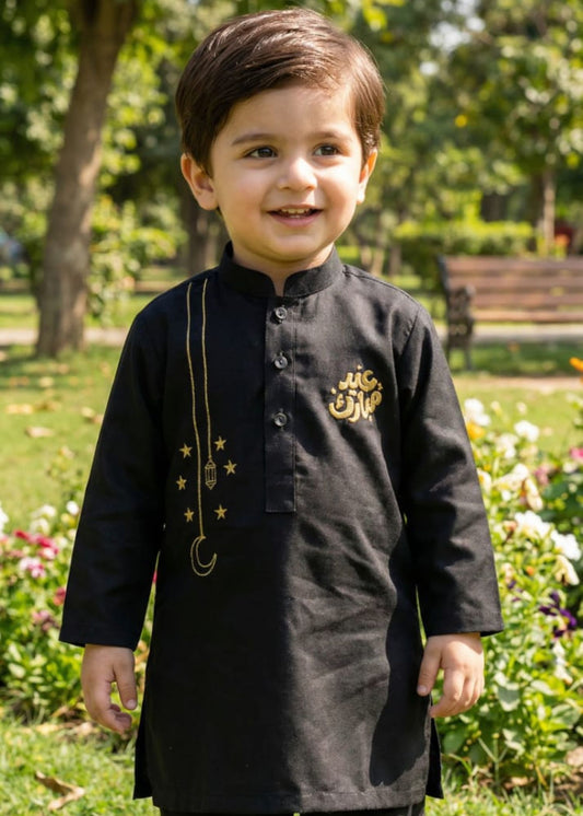 Boys Black Premium Cotton Kurta Pajama | Gold bakra Eid festive eid Mubarak