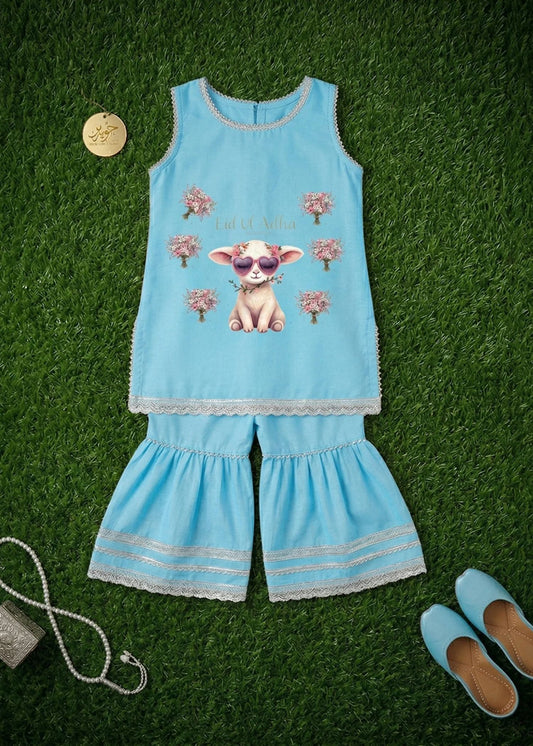 Adorable Eid ul Adha Outfit for Girls | peach Sleeveless Kameez Garara