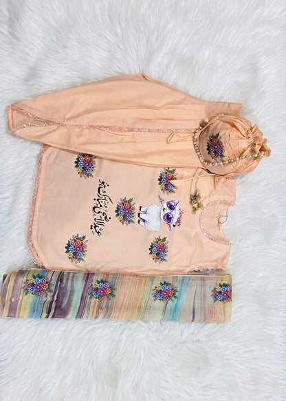 Girls peach  Lawn Cotton Eid ul Adha Suit | Cute Sheep Print & Tulip Pants